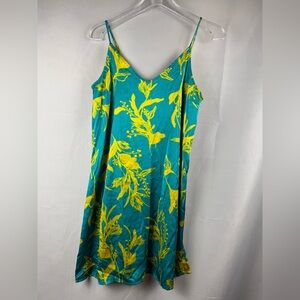 Stars Above Teal Floral Slip Dress XS Satin Lounge Summer Mini